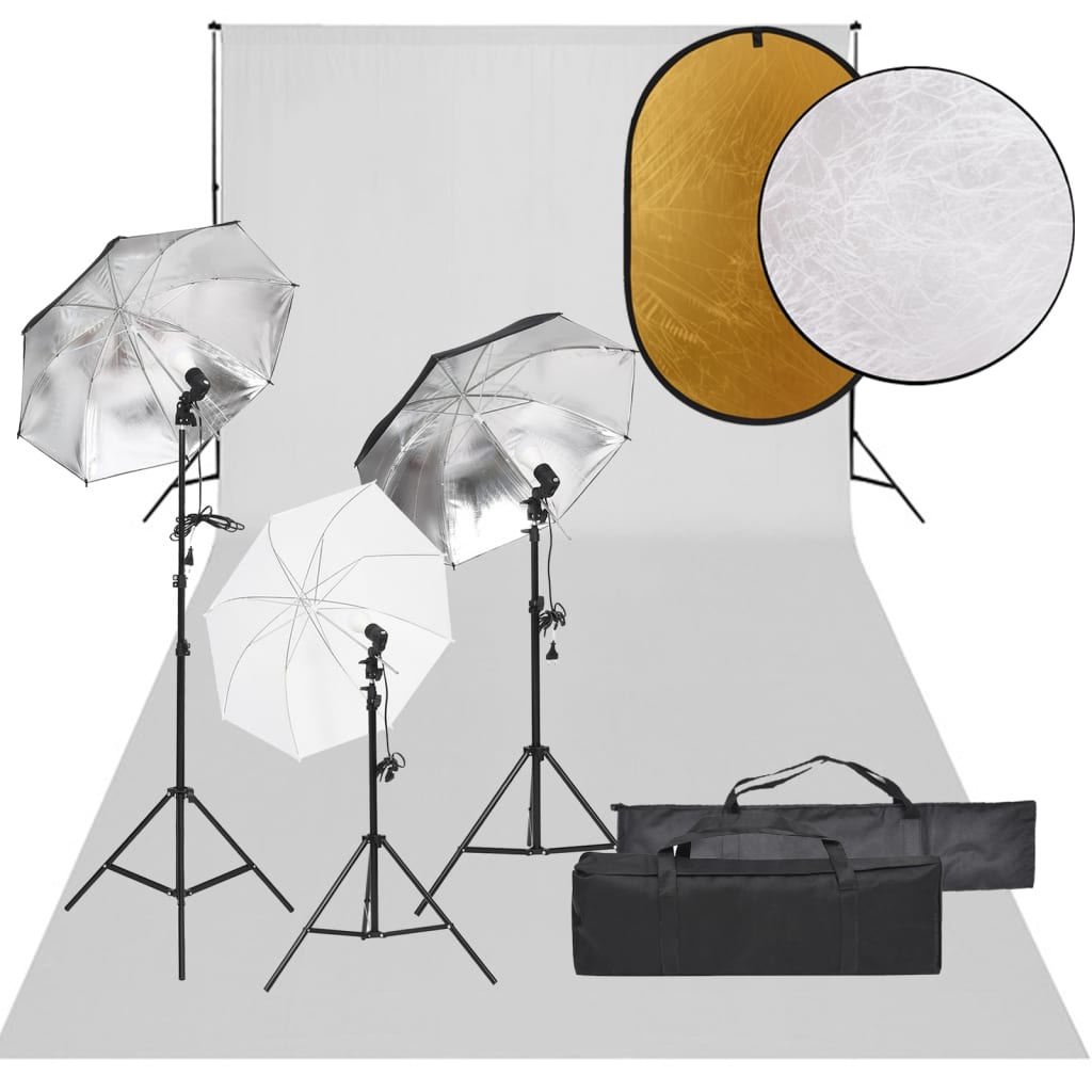 Vidaxl Photo Studio -Set mit Beleuchtungssatz, Hintergrund und Reflektor