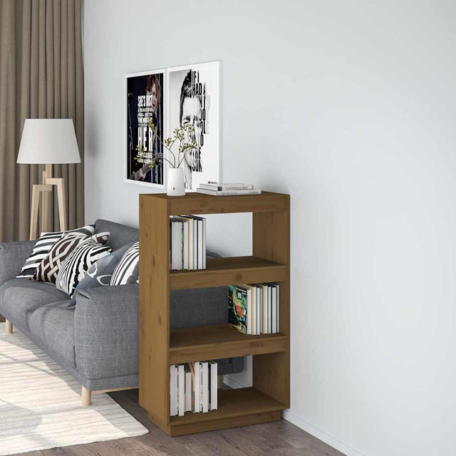 Vidaxl boekenkast kamerscherm massief grenenhout honingbruin