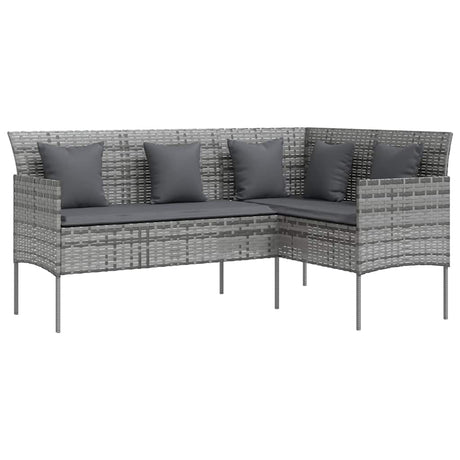Vidaxl loungebank met kussens l-vormig poly rattan grijs