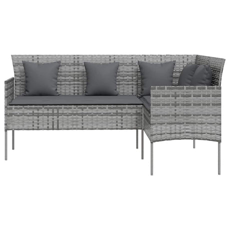 Vidaxl loungebank met kussens l-vormig poly rattan grijs