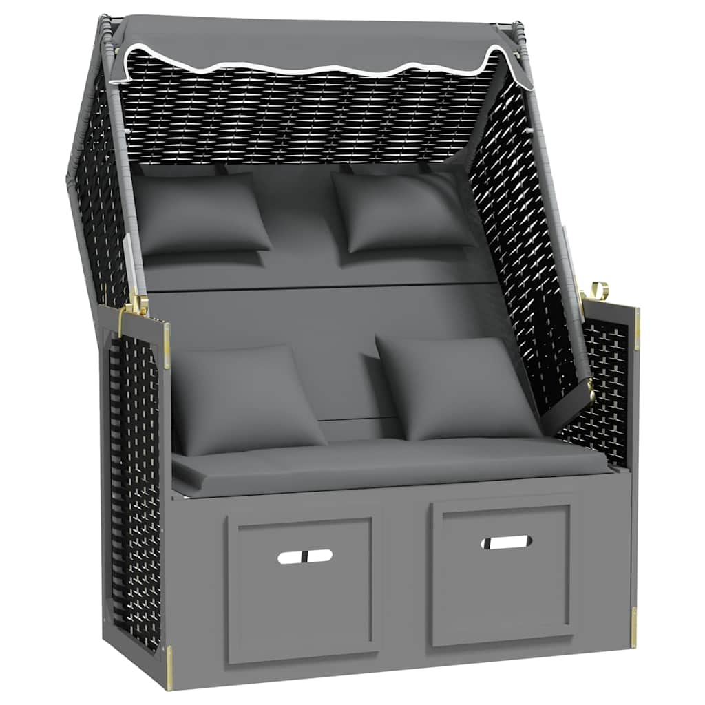 Vidaxl strandstoel met kussen poly rattan en hout antraciet en zwart