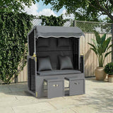 Vidaxl strandstoel met kussen poly rattan en hout antraciet en zwart