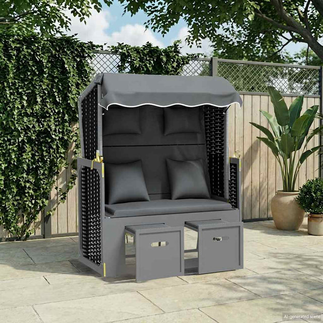 Vidaxl strandstoel met kussen poly rattan en hout antraciet en zwart