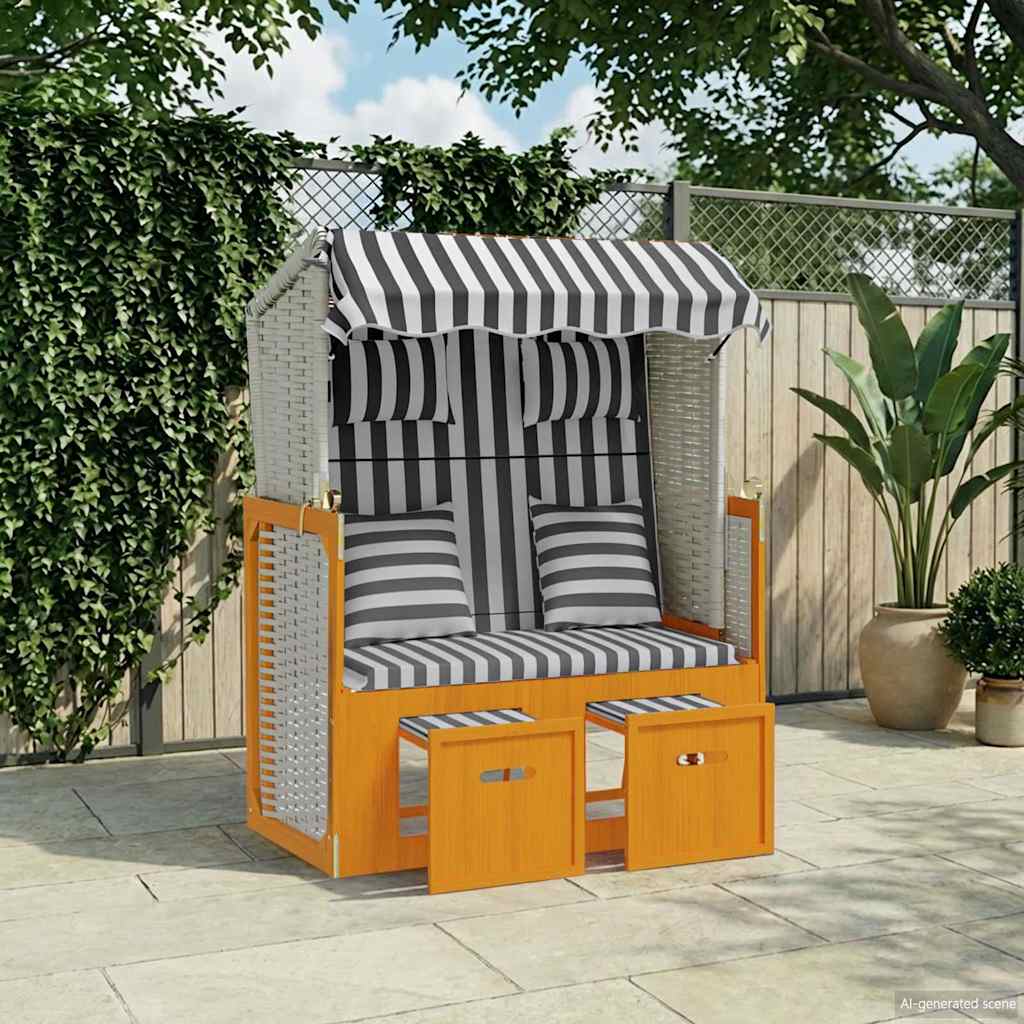Vidaxl strandstoel met kussens poly rattan en hout wit en grijs