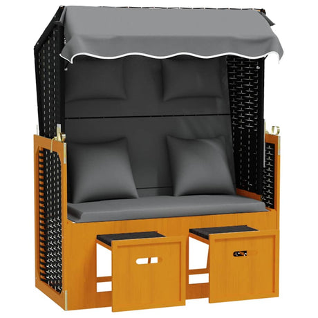 Vidaxl strandstoel met kussen poly rattan en hout zwart en antraciet