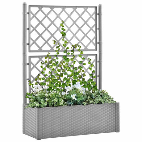Vidaxl plantenbak verhoogd met latwerk en zelfbewateringssysteem grijs