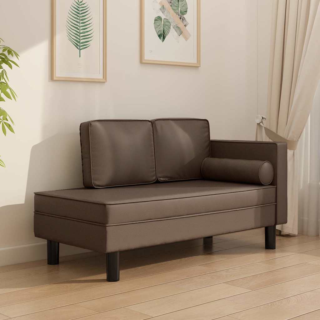 Vidaxl chaise longue met kussens en bolster kunstleer bruin