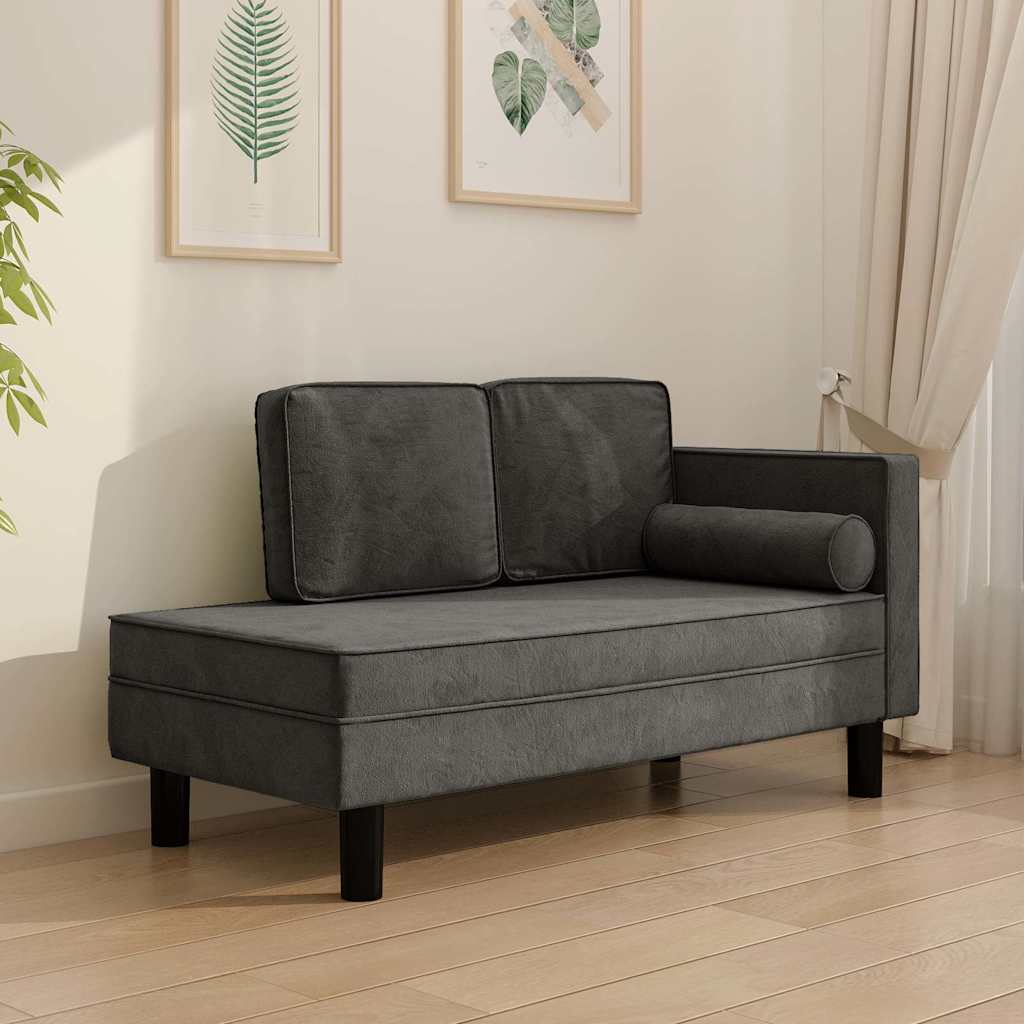 Vidaxl chaise longue met kussens en bolster fluweel donkergrijs