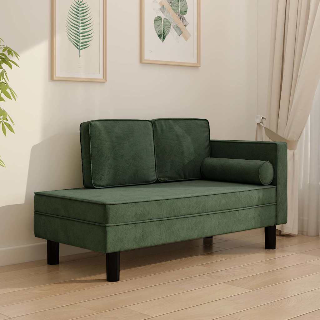 Vidaxl chaise longue met kussens en bolster fluweel donkergroen