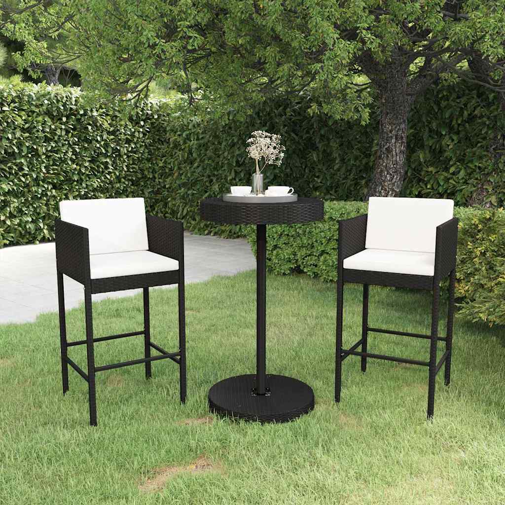 Vidaxl 3-delige tuinbarset met kussens poly rattan zwart