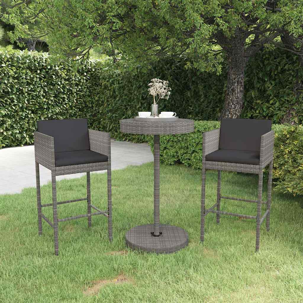 Vidaxl 3-delige tuinbarset met kussens poly rattan grijs
