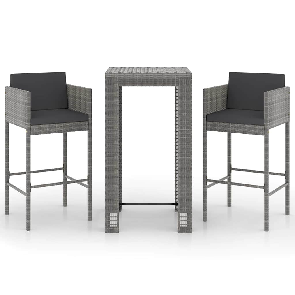 Vidaxl 3-delige tuinbarset met kussens poly rattan grijs