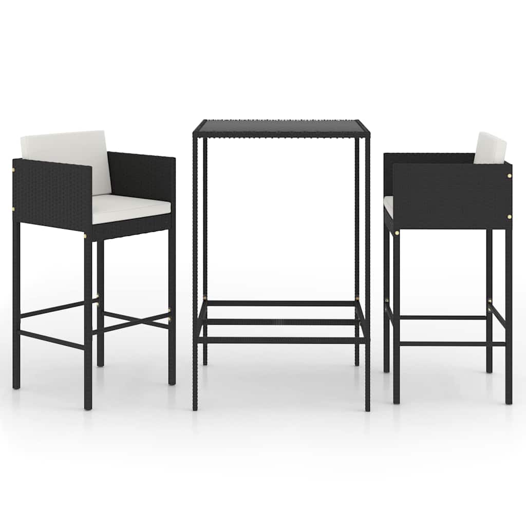Vidaxl 3-delige tuinbarset met kussens poly rattan zwart