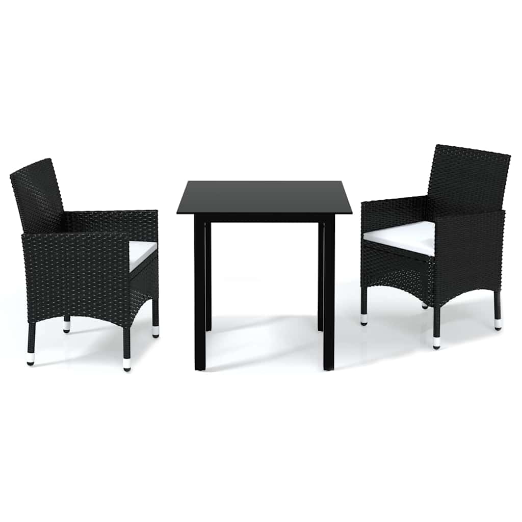 Vidaxl 3-delige tuinset met kussens poly rattan zwart