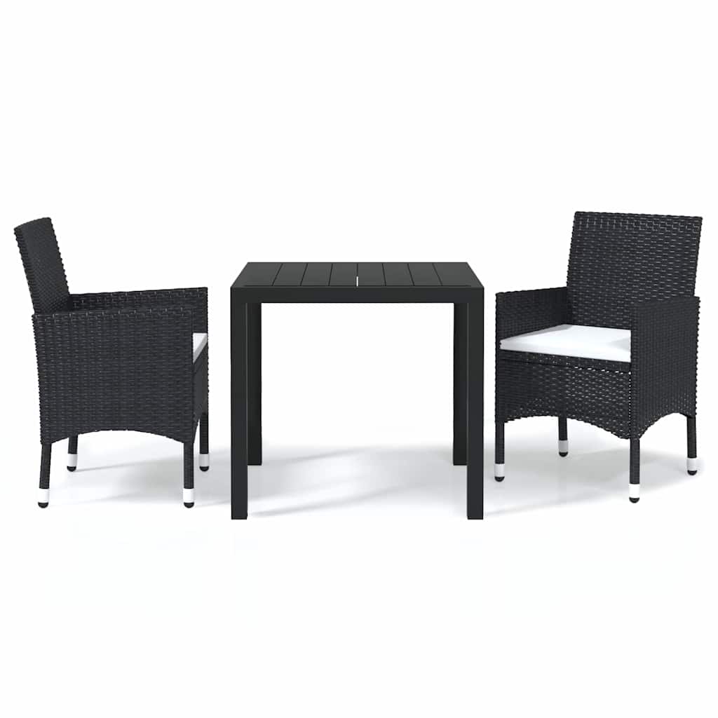 Vidaxl 3-delige tuinset met kussens poly rattan zwart