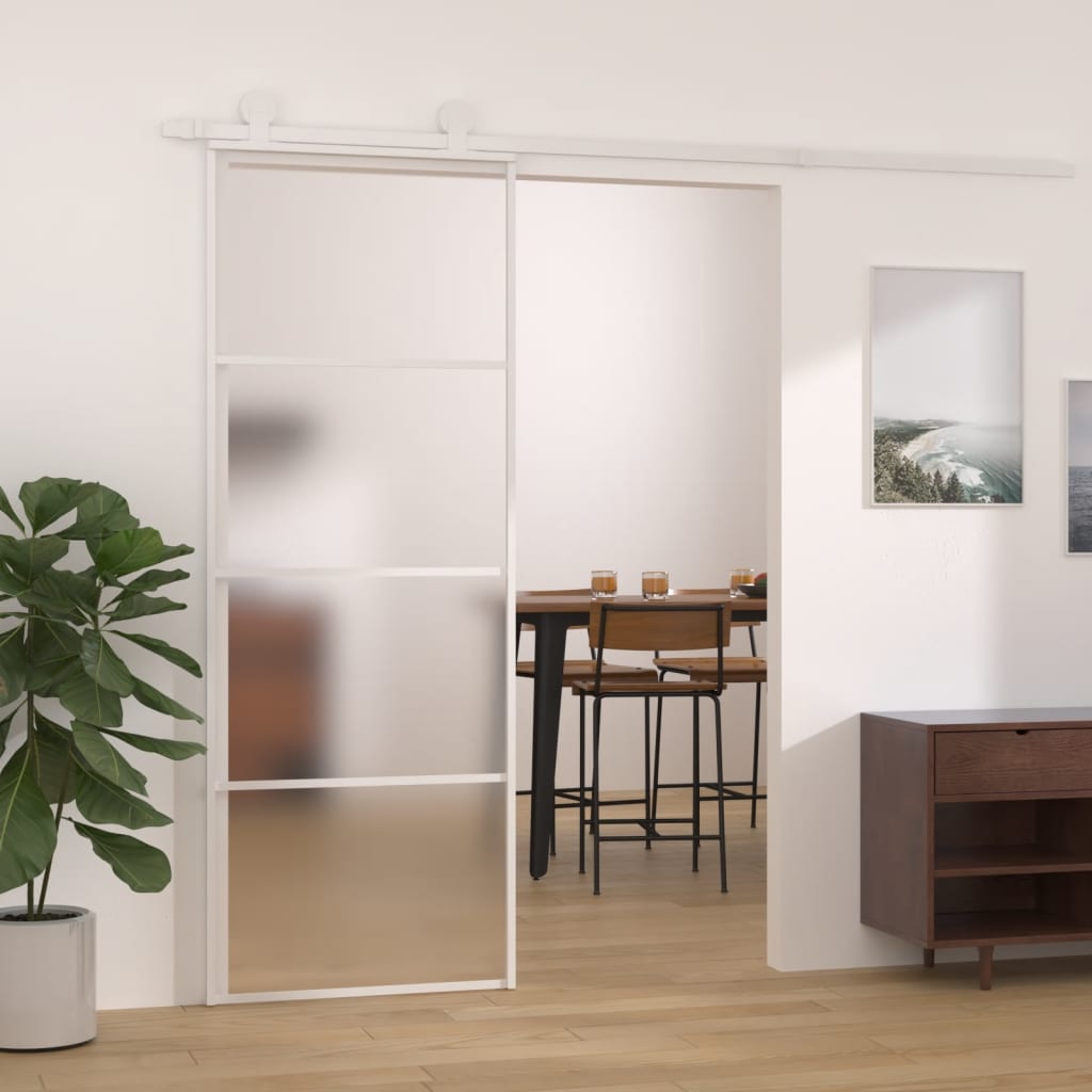 Vidaxl Schiebetür 76x205 cm mattes ESG -Glas und Aluminium weiß