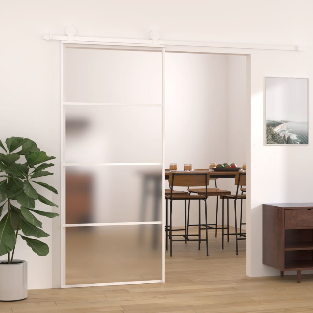 Vidaxl Porte coulissante 90x205 cm Verre ESG mate et aluminium blanc