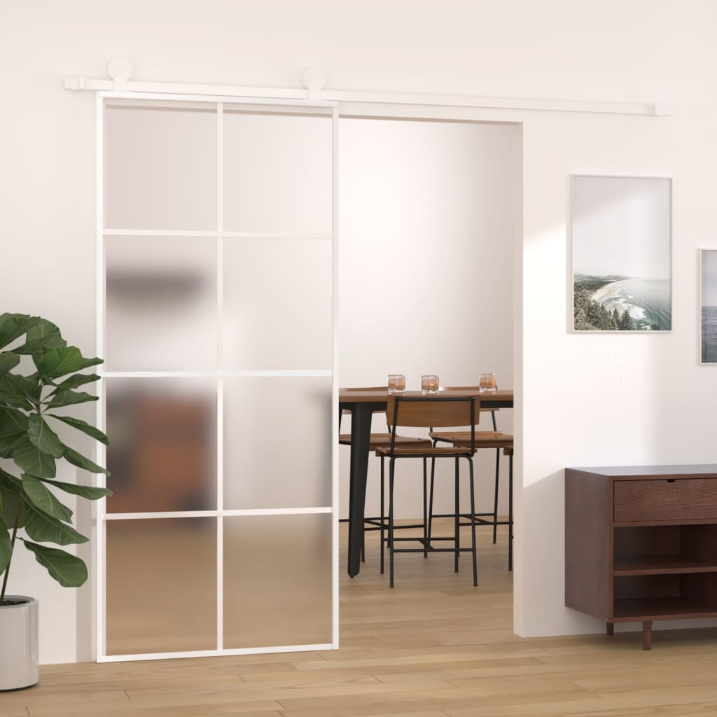 Vidaxl schuifdeur 90x205 cm mat esg-glas en aluminium wit