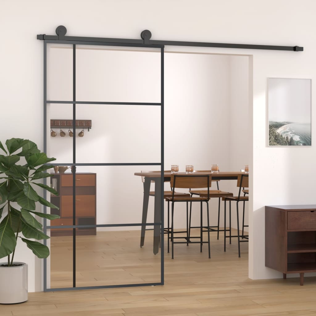 Puerta corredera de Vidaxl 102.5x205 cm de vidrio ESG y negro de aluminio