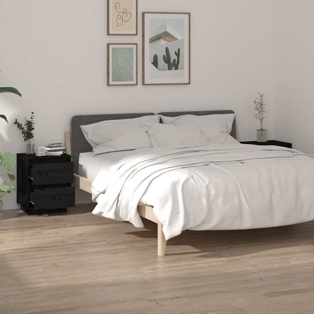 Vidaxl nachtkastjes 2 st 40x35x50 cm massief grenenhout zwart