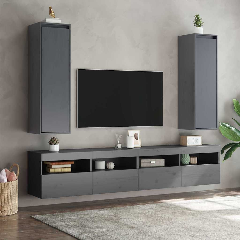 Vidaxl wandkasten 2 st 30x30x100 cm massief grenenhout grijs
