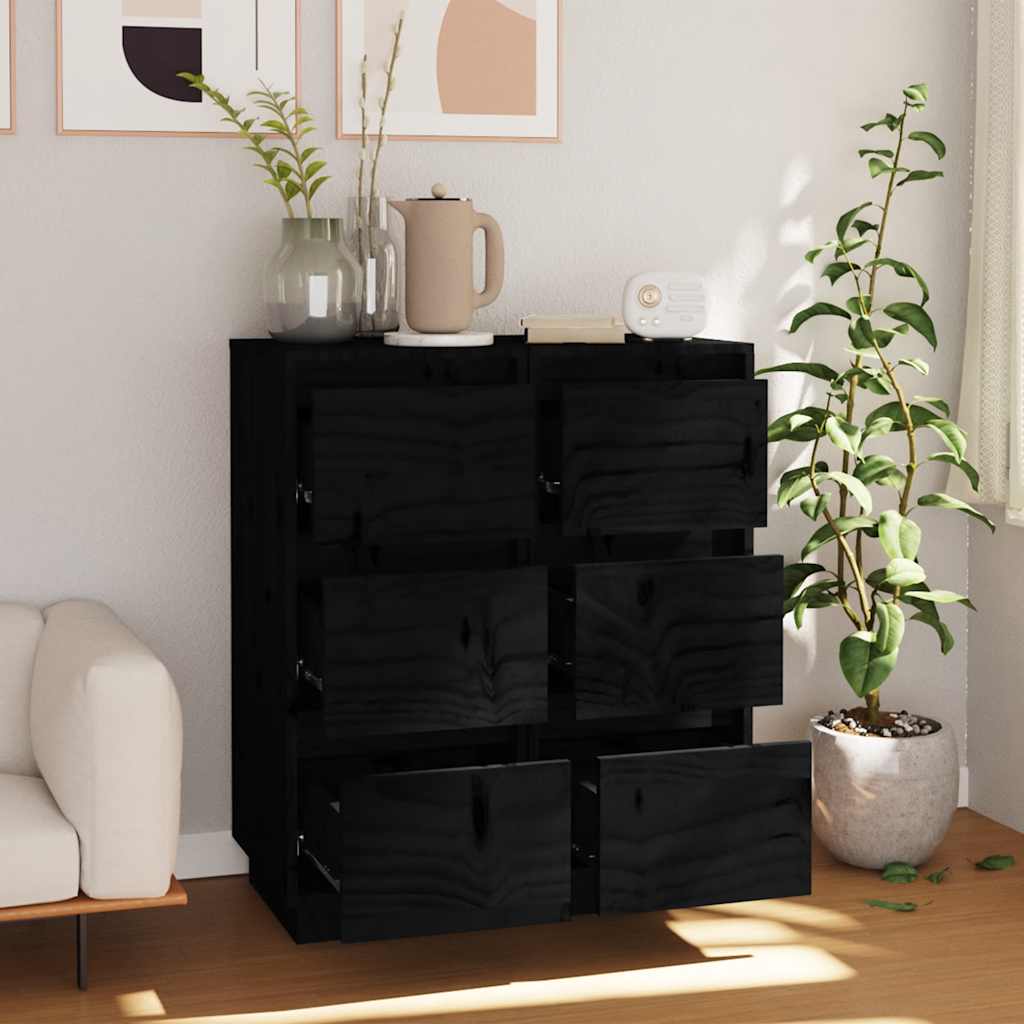 Vidaxl dressoirs 2 st 32x34x75 cm massief grenenhout zwart