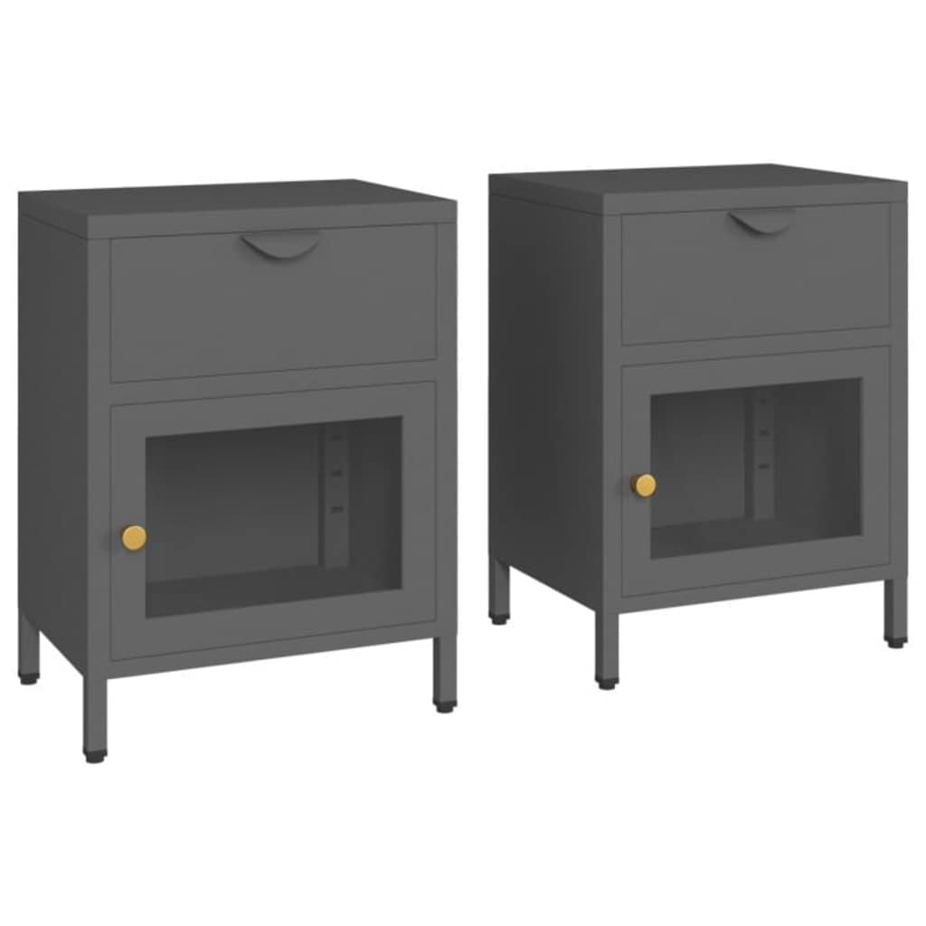Vidaxl nachtkastjes 2 st 40x30x54,5 cm staal en glas antracietkleurig
