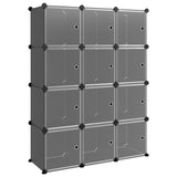 Vidaxl Storage mobili con 12 scomparti e porte in polipropene nero