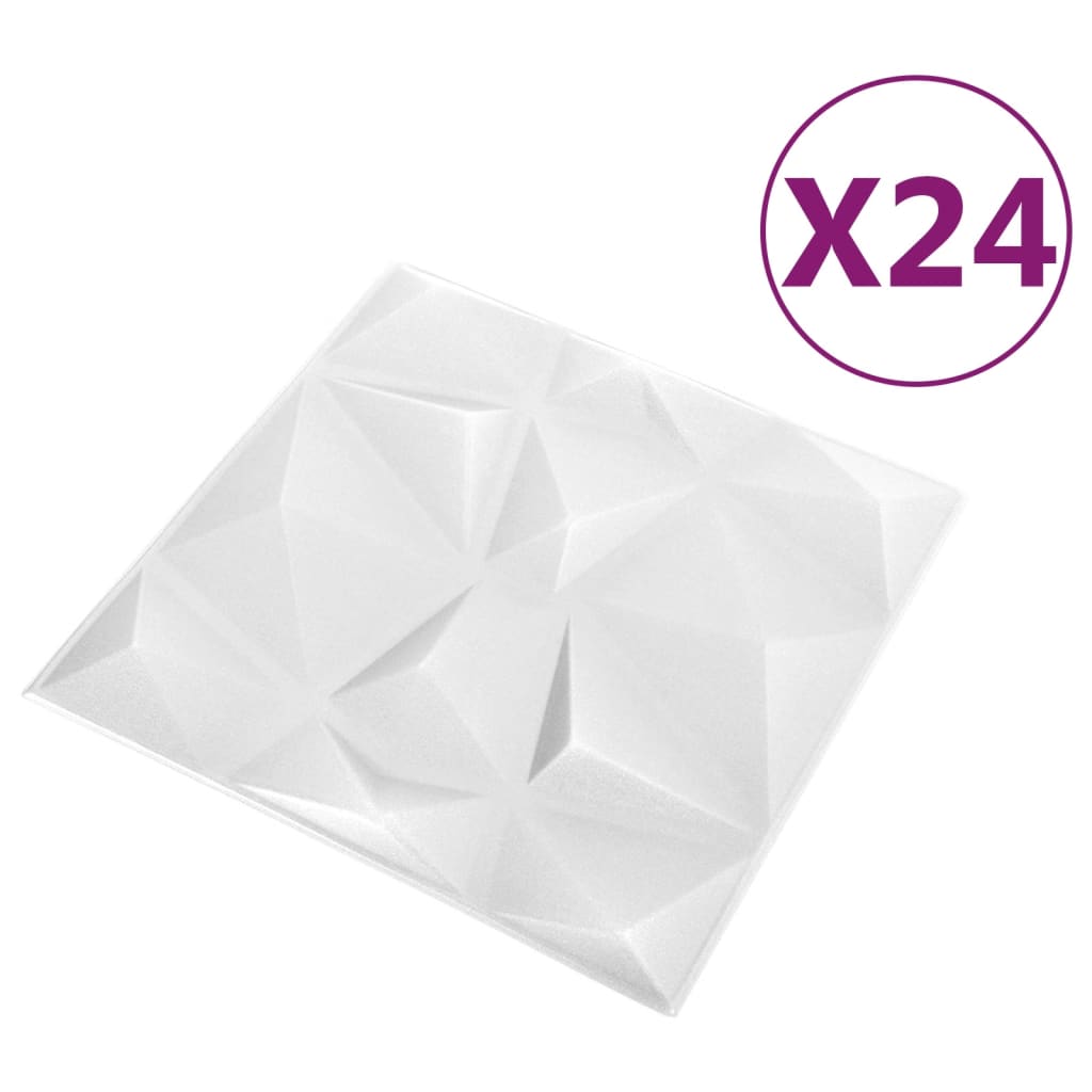 Vidaxl 24 st väggpaneler 3d 6 m² 50x50 cm diamantvita