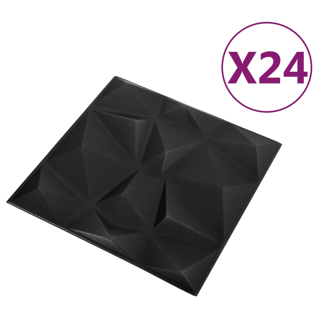 Vidaxl 24 st panneaux muraux 3d diamant 6 m² 50x50 cm noir