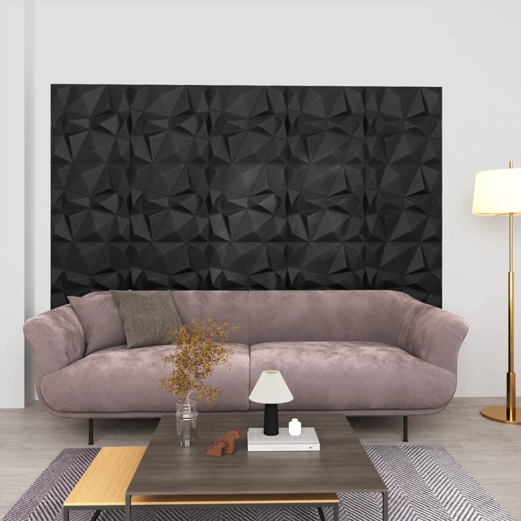 Vidaxl 24 St Wall Panels 3D Diamond 6 m² 50x50 cm svart