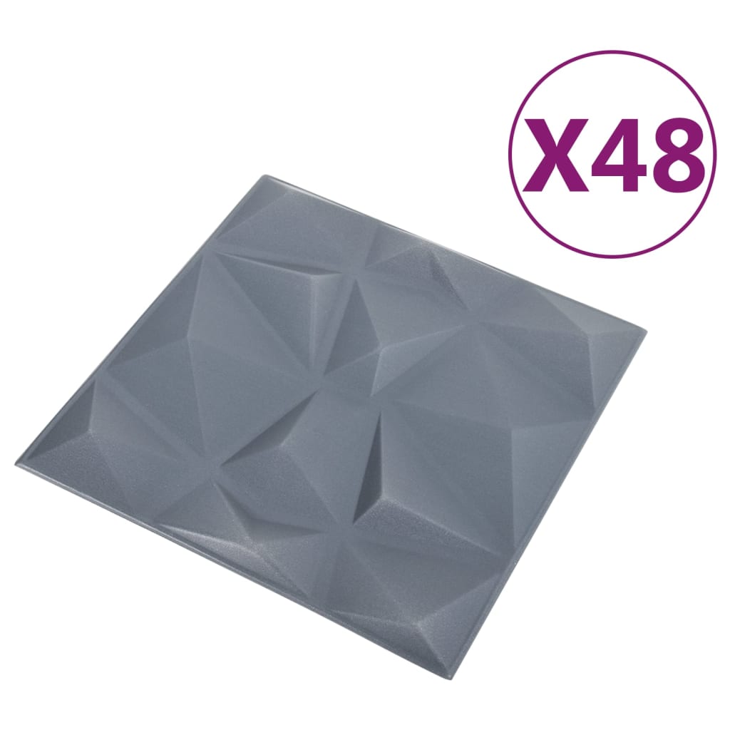 Vidaxl 48 ST stenske plošče 3d diamant 12 m² 50x50 cm siva