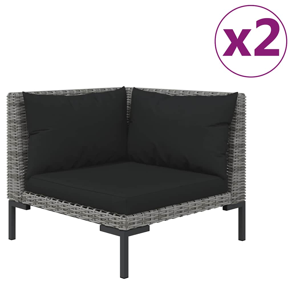 Vidaxl 3-delige loungeset halfrond poly rattan donkergrijs