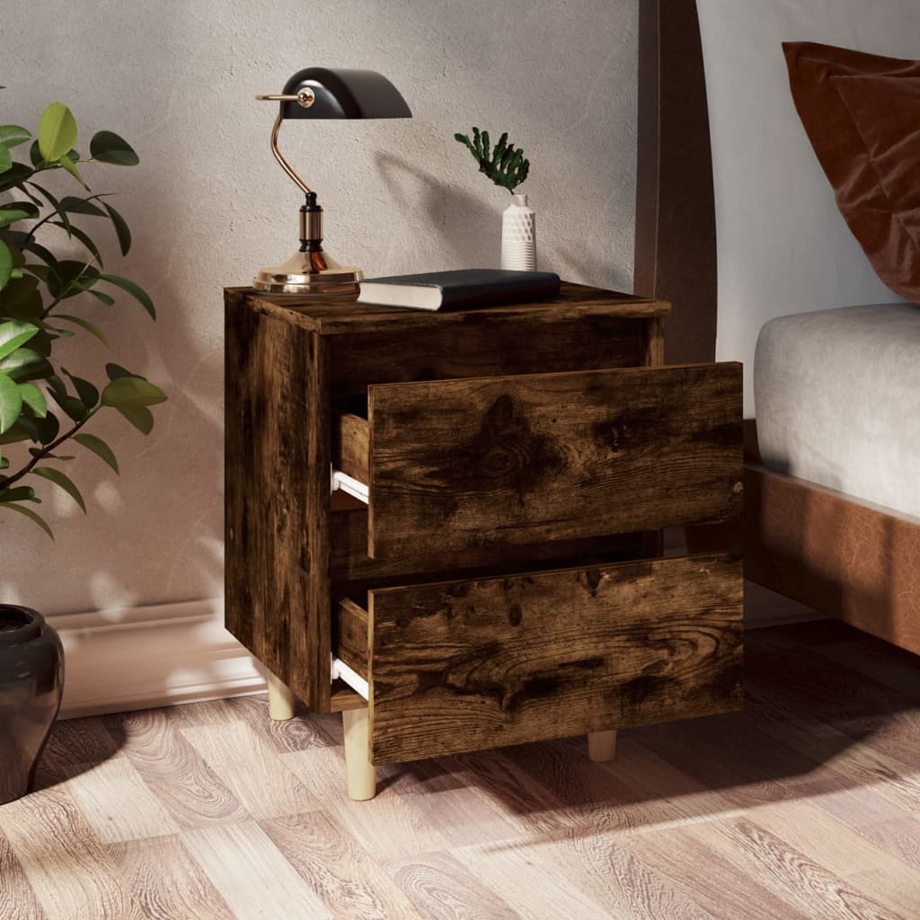 Vidaxl nachtkastje met houten poten 40x35x50 cm gerookt eikenkleurig
