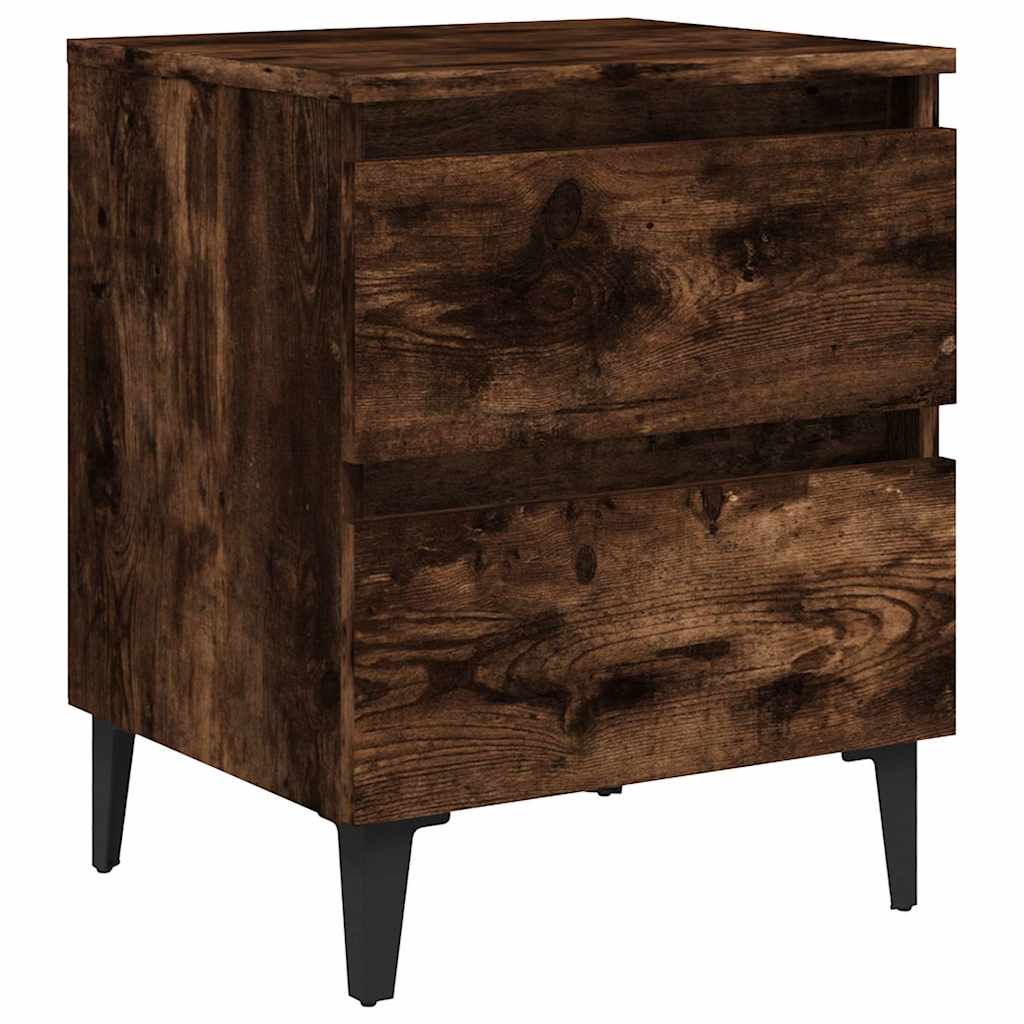 Vidaxl nachtkastje met metalen poten 40x35x50 cm gerookt eikenkleurig