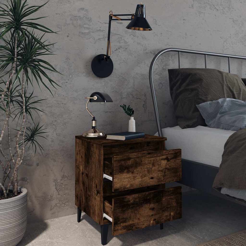 Vidaxl nachtkastje met metalen poten 40x35x50 cm gerookt eikenkleurig