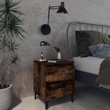 Vidaxl nachtkastje met metalen poten 40x35x50 cm gerookt eikenkleurig