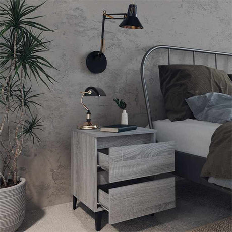 Vidaxl nachtkastje met metalen poten 40x35x50 cm grijs sonoma eiken