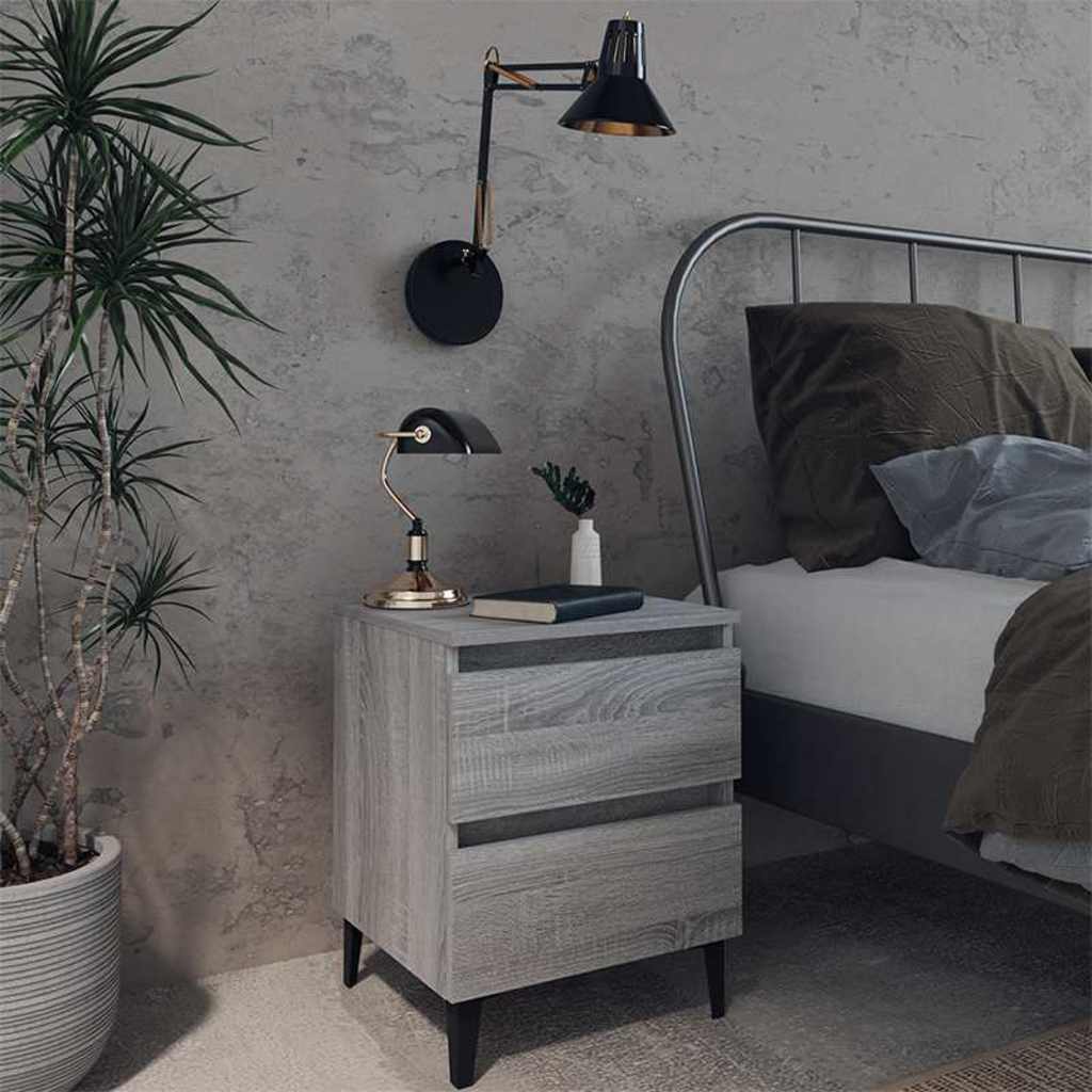 Vidaxl nachtkastje met metalen poten 40x35x50 cm grijs sonoma eiken