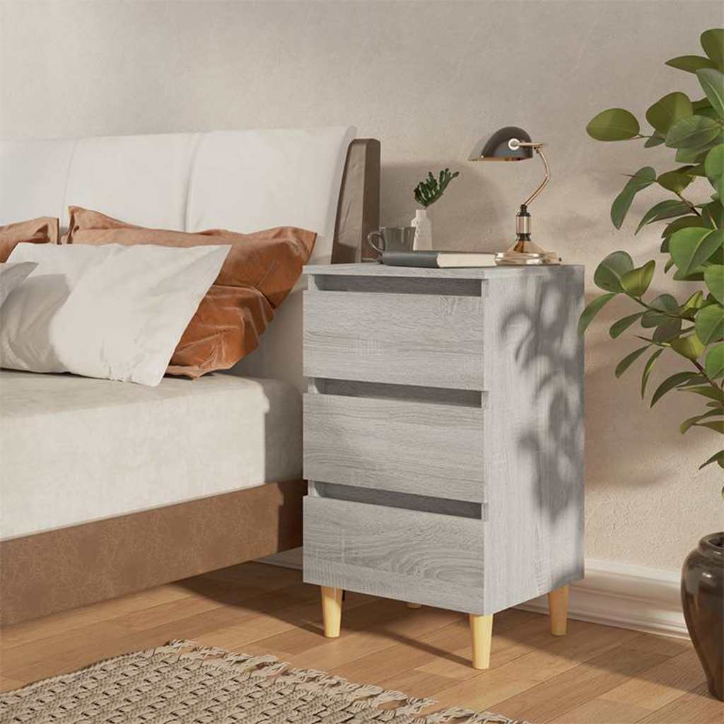 Vidaxl nachtkastje met massief houten poten 40x35x69 cm grijs sonoma