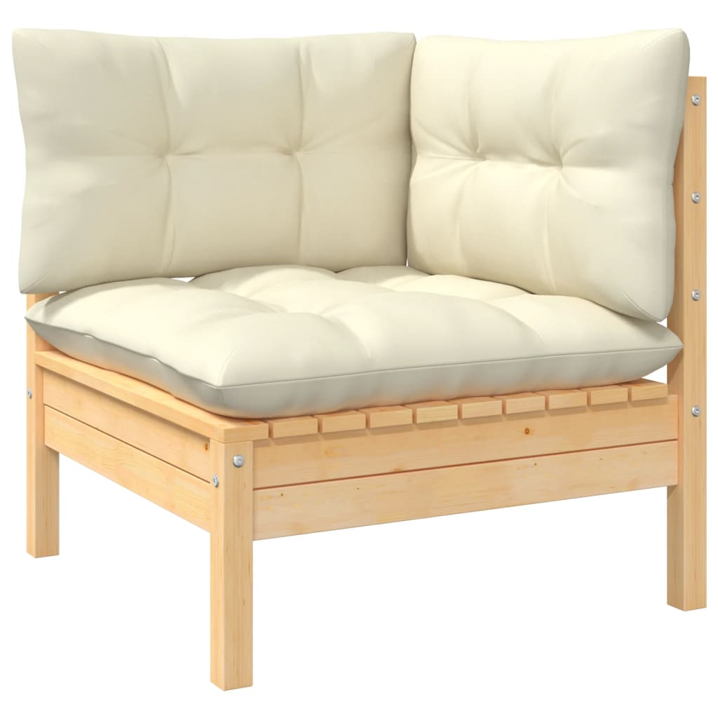 Vidaxl 3-delige loungeset met crèmekleurige kussens massief grenenhout