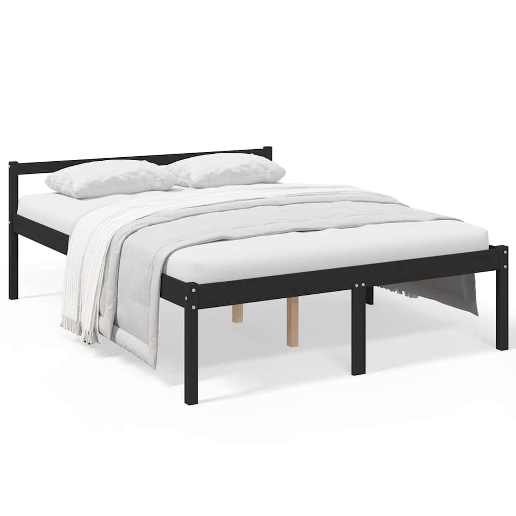 Vidaxl seniorenbed massief grenenhout zwart 150x200 cm