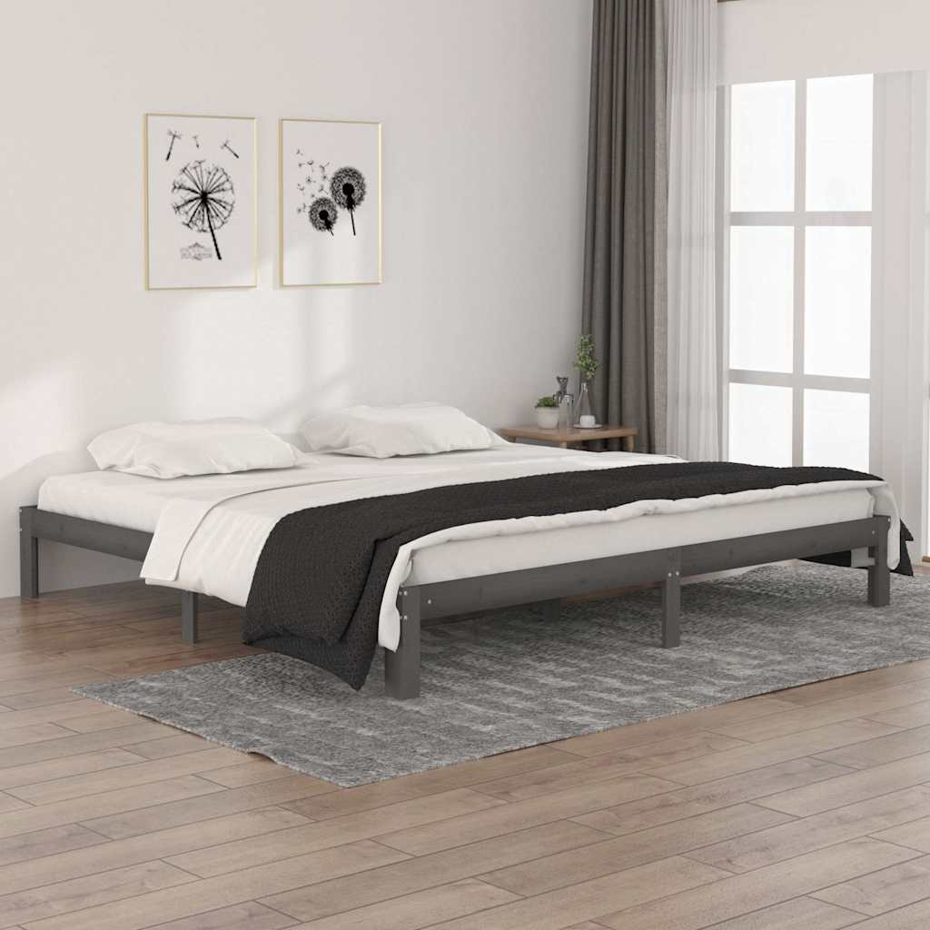 Vidaxl bedframe massief grenenhout grijs 200x200 cm