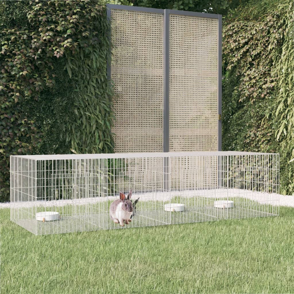 Bidaxl Rabbit Cage med 4 paneler 217x79x54 cm Galvaniserat järn