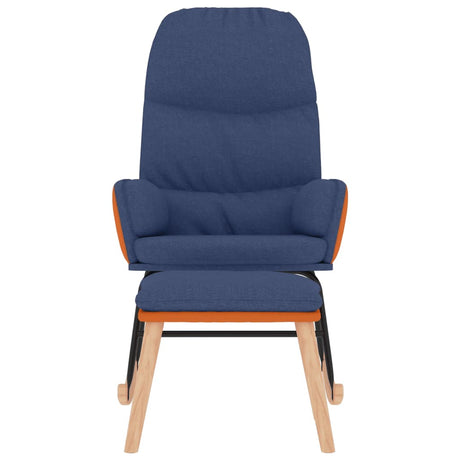 Vidaxl schommelstoel met voetenbank stof blauw