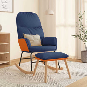 Vidaxl schommelstoel met voetenbank stof blauw
