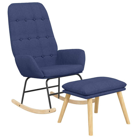 Vidaxl schommelstoel met voetenbank stof blauw