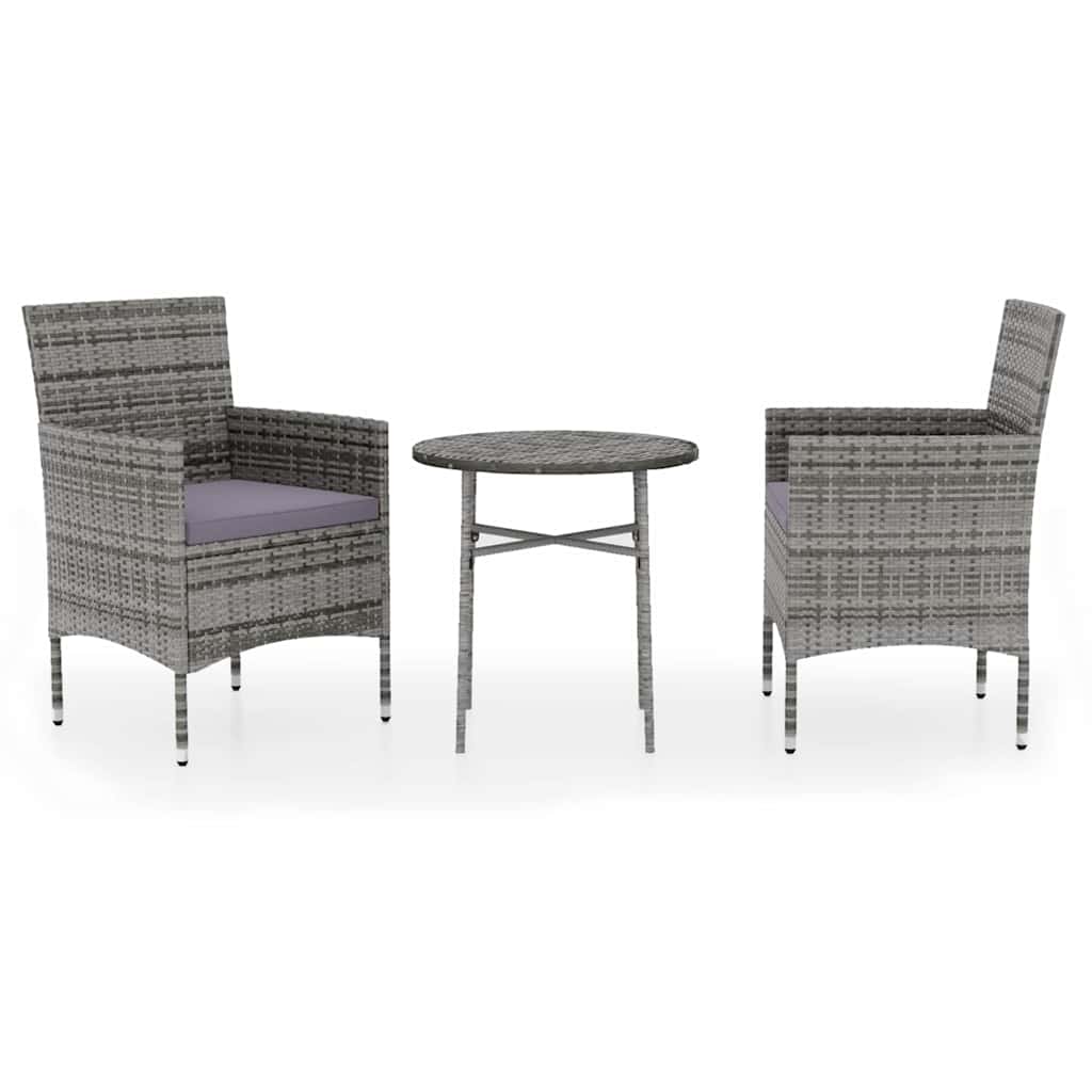 Vidaxl 3-delige tuinset poly rattan grijs