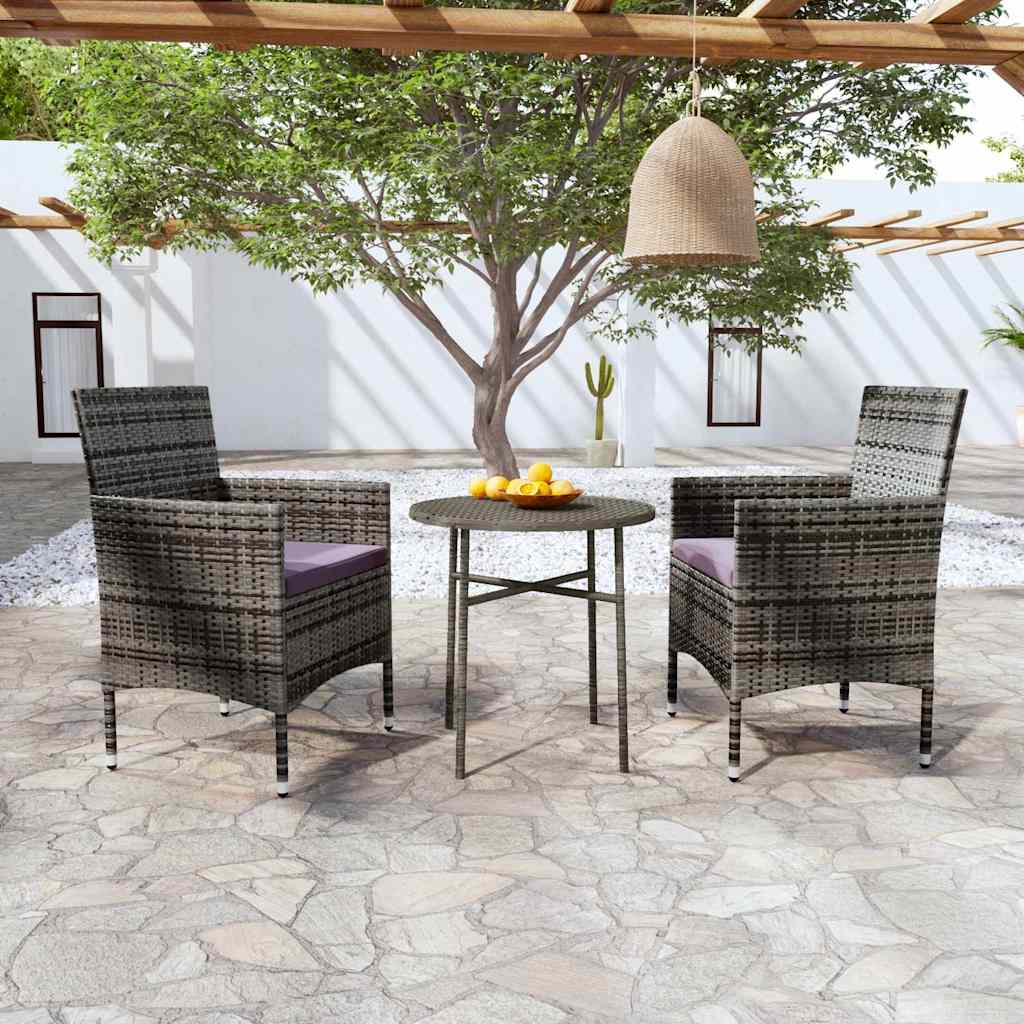 Vidaxl 3-delige tuinset poly rattan grijs