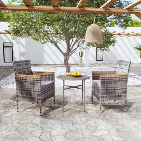 Vidaxl 3-delige tuinset poly rattan grijs